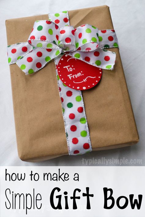 This easy to make gift bow is perfect for adding to Christmas gifts. Ribbon On Presents, Gift Bow Tutorial, Christmas Present Bow, Bows For Presents, Diy Gift Bow, Christmas Gift Bow, Package Bows, Christmas Bows Diy, Bow Ideas