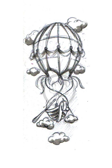 Hot Air Balloon Sketches, Hot Air Balloon Tattoo Black And White, Hot Airballon Tattoo, Hot Air Balloon Line Drawing, Airbaloon Drawing, Airbaloon Tattoo, Airballons Tattoo, Hot Air Ballon Drawings, Hot Air Balloon Tattoos