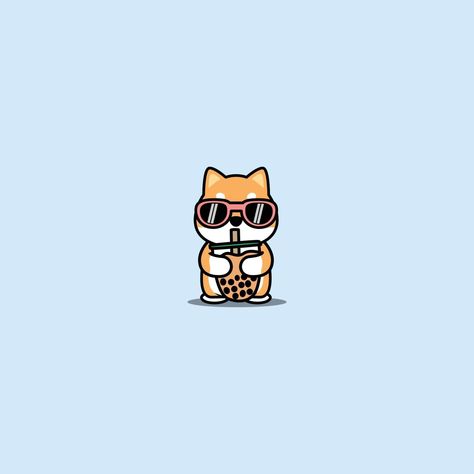 Tea Aesthetic Wallpaper, Boba Animals, Bubble Tea Cartoon, Aesthetic Wallpaper Dog, Boba Logo, Tea Cartoon, Bubble Tea Aesthetic, Paw Cartoon, Dog With Sunglasses