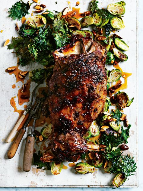 slow-roasted lamb shoulder with brussels sprouts and crispy kale from donna hay Slow Roasted Lamb Shoulder, Donna Hay Recipes, Crispy Kale, Slow Roast Lamb, Roasted Lamb, Lamb Shoulder, Lamb Dishes, Donna Hay, Lamb Roast