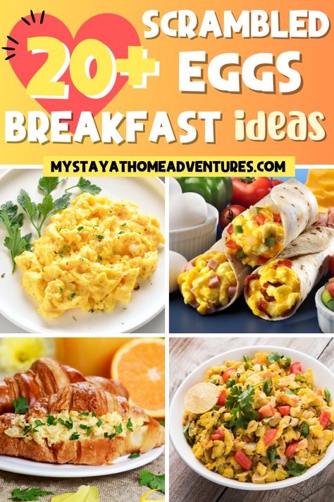 Find out how to make delicious and satisfying scrambled eggs dishes that will jump start your day! via @mystayathome Scrambled Egg Breakfast Ideas, Eggs Breakfast Ideas, Eggs Dishes, Cream Cheese Scrambled Eggs, Scrambled Eggs Breakfast, Microwave Scrambled Eggs, The Best Scrambled Eggs, Avocado Breakfast Sandwich, Easy Scrambled Eggs