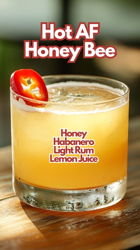 Hot AF Honey Bee Honey Bee Cocktail, Alcoholic Slush Recipes, Bee Cocktail, Dark Rum Cocktails, Rum Cocktails Easy, Cocktails Made With Rum, Rum Punch Cocktail, Lemon Margarita, Honey Cocktail