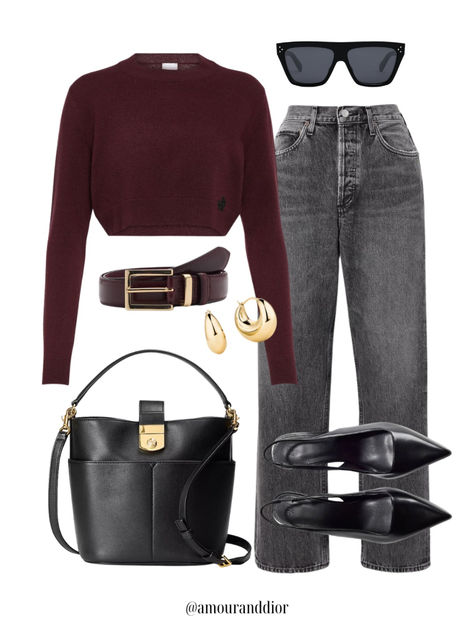 A cozy burgundy sweater with black vintage jeans Burgandy Sweater Outfit Winter, Burgundy Sweater Outfit Fall, Burgandy Cardigan Outfits, Burgundy Jumper Outfit, Wine Red Outfit Ideas, Burgundy Sweater Outfit Winter, Jeans And Combat Boots Outfit, Burgandy Pants Outfits, Wine Sweater Outfit