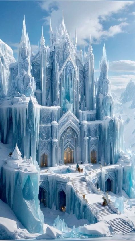 Narnia Ice Castle, Winter Palace Fantasy Art, Ice Palace Fantasy Art, Ice Castle Fantasy Art, Winter Kingdom Aesthetic, Ice Palace Aesthetic, Fantasy Ice Kingdom, Ice Castle Aesthetic, Fantasy Ice Castle