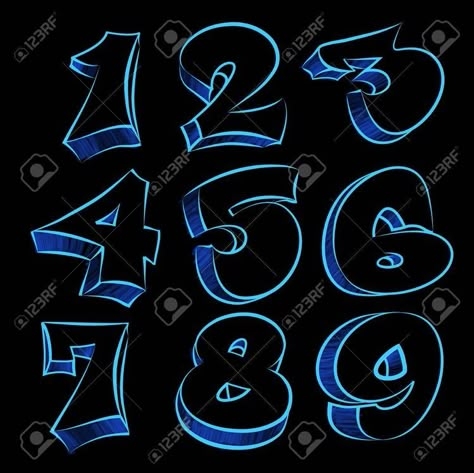 Graffiti Numbers Tattoo, Graffiti Lettering Numbers, Graffiti Numbers Fonts, Number Graffiti, Cool Number Fonts, Graffiti Numbers, Free Graffiti Fonts, Letters Tattoo, Graffiti Alphabet Styles