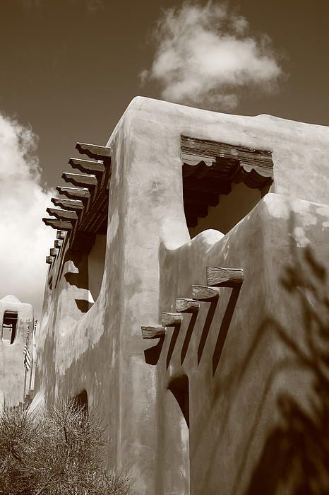 Santa Fe Fine Art photography, for hanging wall art or framed prints. An adobe building in Santa Fe, New Mexico, with a 17th century style. In sepia. Adobe Building, Southwest Architecture, Santa Fe Style Homes, New Mexico Style, Adobe Home, Adobe House, Mexico Style, Sante Fe, Santa Fe Style