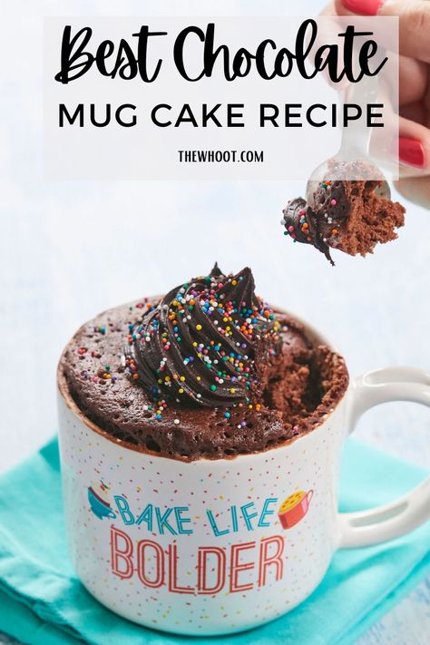 Microwave Chocolate Mug Cake Recipe - The WHOot Brownie In A Cup, Dessert Micro Onde, Gooey Chocolate Mug Cake, Easy Chocolate Mug Cake, Chocolate Cake In A Mug, Chocolate Mug Cake Recipe, Mugcake Recipe, Cake In A Cup, Microwave Dessert