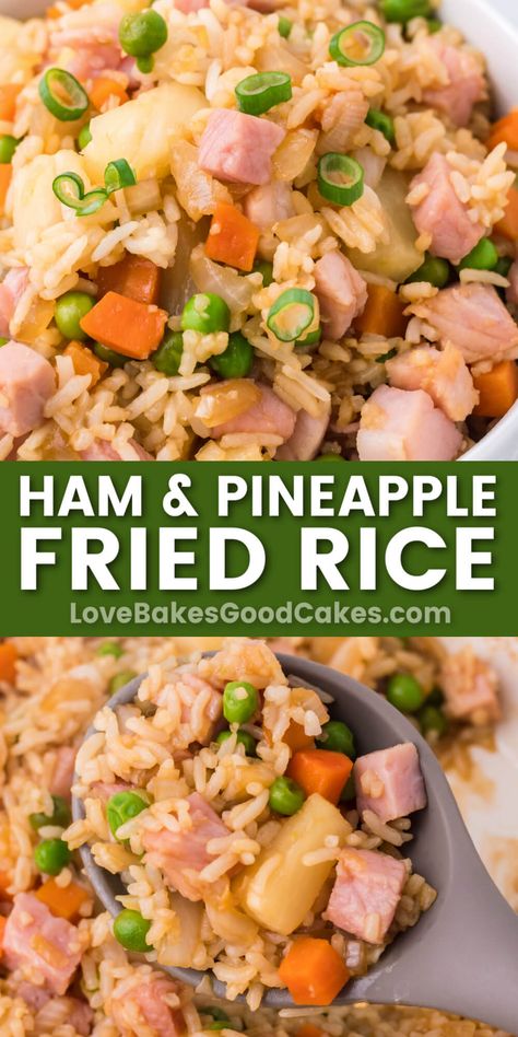 Fried Rice Pineapple, Recipe Fried Rice, Use Leftover Rice, Pineapple Fried Rice Recipe, Ham And Pineapple, Ham Fried Rice, Rice Dishes Recipes, Pineapple Fried Rice, Rice Side