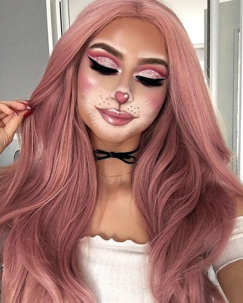 Halloween Makeup With Glasses, Bunny Halloween Makeup, Cute Makeup Ideas, Makeup With Glasses, Makeup Ideas For Halloween, Bunny Makeup, Bear Makeup, Bye Bye Birdie, Cute Halloween Makeup