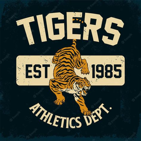 Premium Vector | Vintage retro athletic tiger shirt design with texture Vintage Athletic Logo, Astronaut Vector, Pr Ideas, Hoodie Art, Koi Tattoo Design, Tiger Vector, Retro Gym, Retro Logo Design, Koi Fish Tattoo