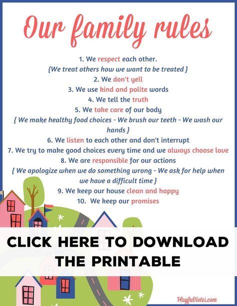 If you wonder how to create family rules that kids will be happy to follow, here are some tips to help you and a printable file for creating your own rules! | Family rules printable | Family rules for kids | DIY family rules Family Rules Printable, Therapeutic Worksheets, Family Dates, Chores Chart, Parenting Rules, Behavior Plan, Rules For Kids, Confidence Kids, Family Rules