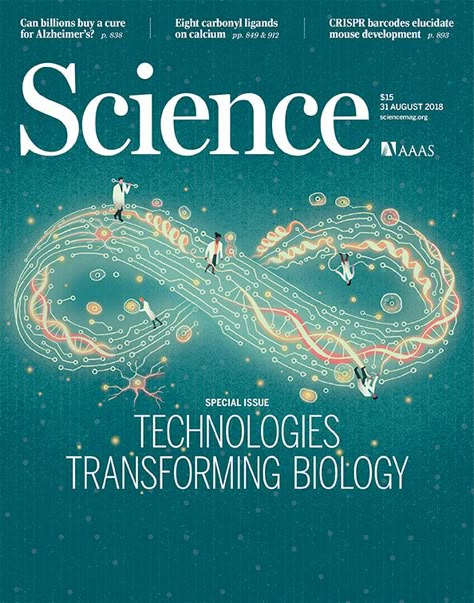 Cover and intro illustrations for Science magazine's special issue about the nexus between technology and biology. Thanks to Chrystal Smith, Marcy Atarod and Beth Rakouskas, as always! Scientific Magazine, Science Graphics, Magazine Design Cover, Magazine Cover Ideas, Technology Illustration, Technology Posters, News Website Design, Science Design, 잡지 레이아웃