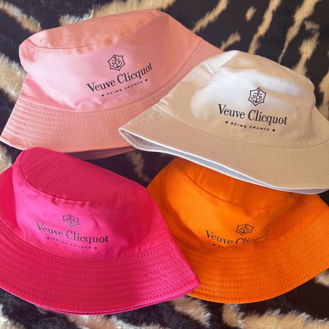 Sip, sip, hooray! These Veuve Clicquot Bucket Hats are the perfect accessory for a boat day full of popping champagne! Veuve Before Vows Outfits, Bucket Hat Bachelorette, Bachelorette Bucket Hats, Veuve Before Vows Bachelorette, Popping Champagne, Veuve Cliquot, Veuve Clicquot Polo Classic, Hannah Grace, Brunch Club