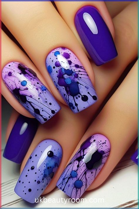 This post lists 43 different blue nail designs that showcase the versatility of this color, from subtle pastel blues to vibrant royal... Nail Art Designs Summer Purple, Purple And Blue Nails Ideas, Purple And Blue Nails Designs, Purple And Red Nails, Short Purple Nail Designs, Purple Blue Nails, Purple And Blue Nails, Blue Purple Nails, Constellation Nail Art