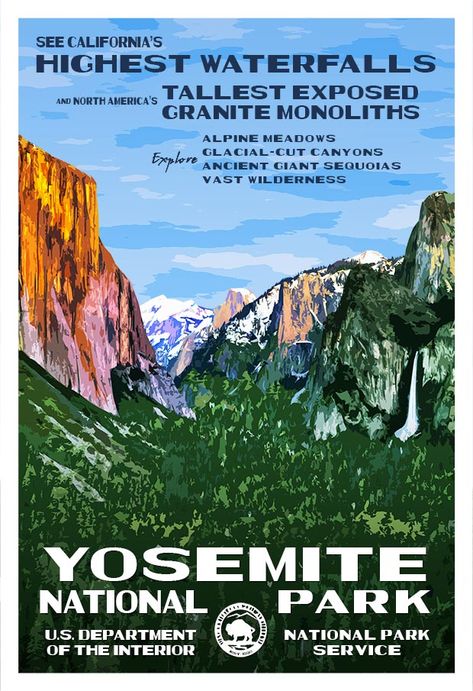 Yosemite National Park Yosemite Poster, Vintage Yosemite, Wpa Posters, Works Progress Administration, Study Photography, Retro Travel Poster, Yosemite Valley, Crayon Shin Chan, National Park Posters