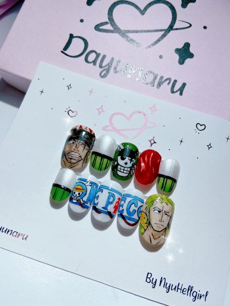 Uñas de Zoro de One Piece Zoro Inspired Nails, Zoro Nail Art, One Piece Nail Design, Zoro Nails, Uñas One Piece, Nail Art One Piece, One Piece Nails, One Piece Logo, Fake Nails Designs