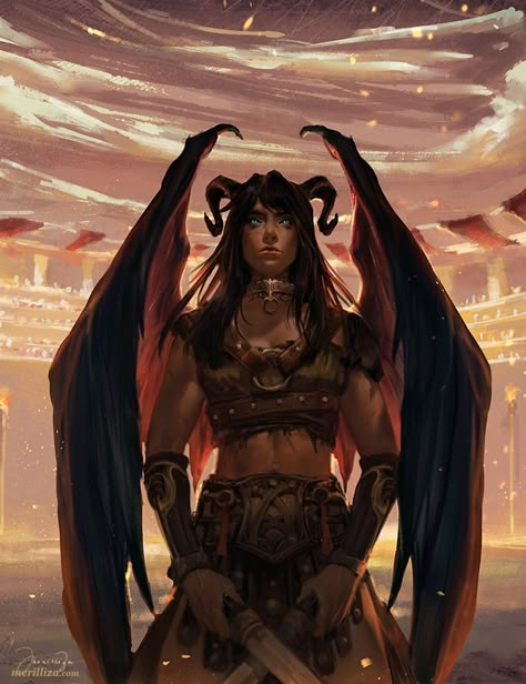 ArtStation - The Gladiator's Downfall, Merilliza Chan Npc Rpg, Tiefling Female, Fantasy Book Covers, Fantasy Races, Dungeons And Dragons Characters, Fantasy Warrior, 판타지 아트, Dnd Characters, Fantasy Artwork