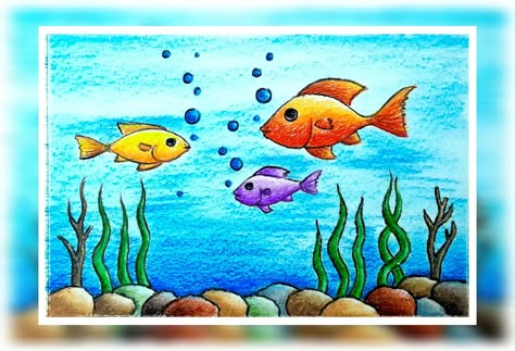 Jain Cultural & Educational Centre Nature Drawing Pictures, Fish Drawing For Kids, Aquarium Drawing, Drawing Pictures For Kids, Underwater Drawing, Scenery Drawing For Kids, Colourful Fish, Flower Pattern Drawing, Easy Mandala Drawing