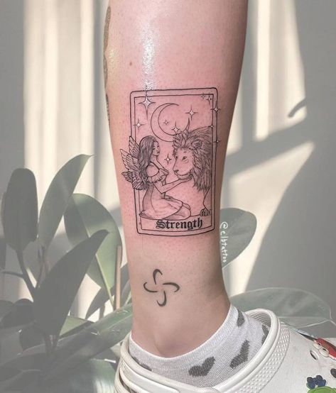 Strength Tarot Card Tattoo, Tarot Tattoo Ideas, Tarot Card Tattoo Ideas, Card Tattoo Ideas, Strength Tarot Card, Tattoo Pierna, Strength Tarot, Tarot Card Tattoo, Tarot Tattoo