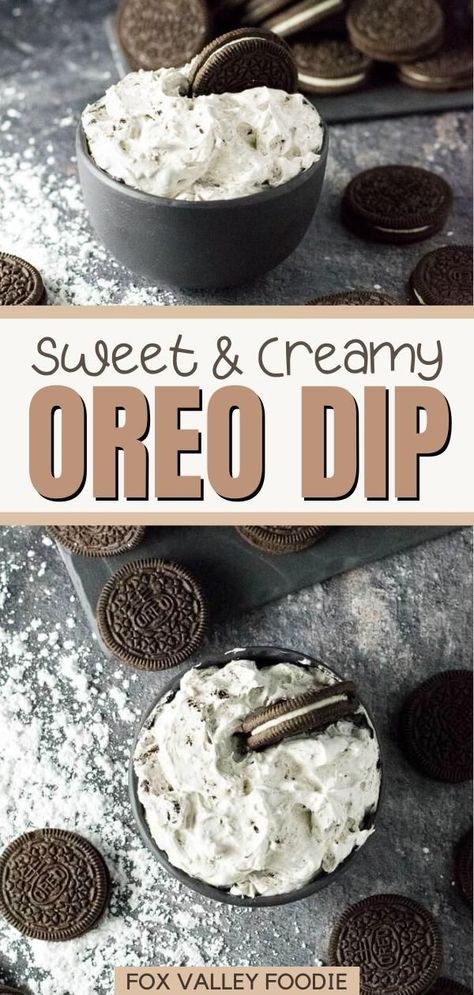 This easy Oreo Dip is delectably sweet and creamy with tantalizing bits of Oreo cookies swirled throughout. If you are looking for an easy party dessert requiring only simple ingredients, or simply a delicious sweet snack, look no further than this delicious cookies and cream dip! This is perfect for serving with cookies or graham crackers for dipping! Cookies And Cream Dip, Graham Cracker Dip, Oreo Dessert Recipes Easy, Oreo Dip, Easy Party Desserts, Oreo Cookie Recipes, Desserts With Few Ingredients, Healthy Dessert Recipes Easy, Cream Dip