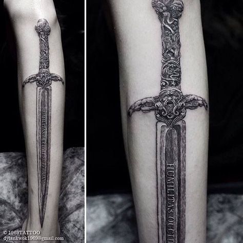 Medieval Tattoos, Tolkien Tattoo, Lotr Tattoo, Tattoo Man, Tattoos Inspo, Medieval Tattoo, Creepy Tattoos, Indian Tattoo, Dagger Tattoo