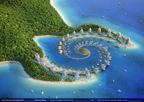 Vincent Callebaut, Resort Architecture, Eco City, Sustainable Technology, Resort Design, Landscape Concept, Palawan, Concept Architecture, Nautilus