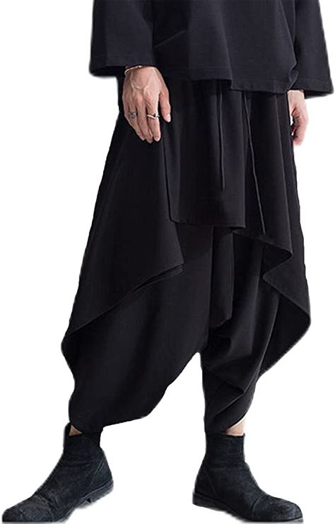 perdontoo Men's Casual Skirts Baggy Drawstring Hippie Boho Aladdin Harem Pants (40, Black-4) at Amazon Men’s Clothing store Kimono And Jeans, Medieval Pants, Harajuku Skirt, Ninja Pants, Cotton Harem Pants, Mens Lounge Pants, Hip Hop Pants, Japanese Harajuku, Harem Pant