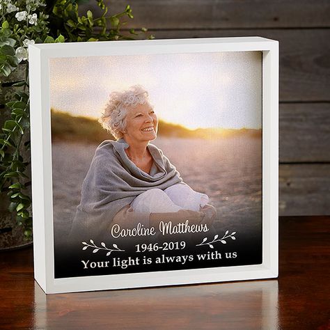 Photo Memorial Personalized 10x10 Ivory LED Shadow Box Memorial Painting, Dark Gradient, Shadow Box Art, Memorial Garden, Photo Ornaments, Personalized Photo Gifts, Garden Signs, Heart Ornament, Shadow Boxes