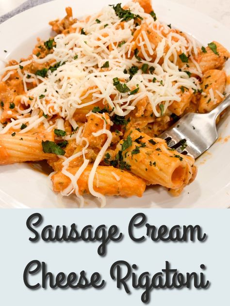 Sausage Cream Cheese Rigatoni » Growing Up Kemper Sausage Rigatoni Recipes, Cheese Rigatoni, Cream Cheese Pasta Sauce, Meals Pasta, Sausage Cream Cheese, Monthly Meal Plan, Sausage Rigatoni, Save Myself, Rigatoni Recipes