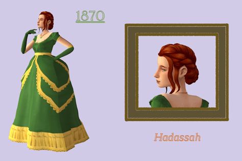 Sims 4 1870s Cc, Sims 4 Victorian Dress, Sims 4 Cc Victorian, Polonaise Dress, Sims Historical, Regency Dresses, Sims 4 Decades Challenge, Gold Party Dress, Low Updo