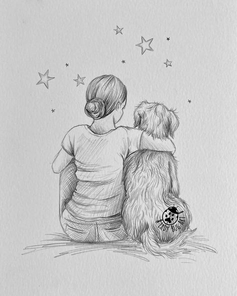 I look for you 🌟 Dog And Girl Tattoo, Girl And Dog Drawing, Golden Retriever Sketch, Firefly Tattoo, Pretty Puppy, A Girl And Her Dog, Pencil Sketches Easy, Girl And Her Dog, Ballet Painting