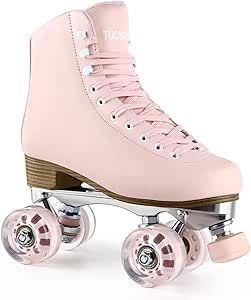 Tuosamtin Roller Skates for Women Girls with Height Adjustable Rubber Stoppers Cute Retro Quad Roller Skates for Outdoor and Indoor Pink Roller Skates, Outdoor Roller Skates, Outdoor Skating, Skate Fits, Quad Roller Skates, Roller Rink, Indoor Sports, Ankle Support, Roller Derby