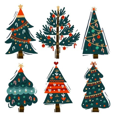 Hand drawn christmas tree collection | Free Vector #Freepik #freevector #christmas #merry-christmas #hand #hand-drawn Drawn Christmas Tree, 2d Christmas Tree, Flat Christmas Tree, Realistic Christmas Trees, Sticker Svg, Christmas Tree Drawing, Christmas Card Pictures, Hand Drawn Christmas, Christmas Tree Collection