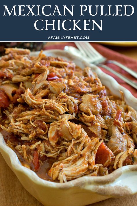 Mexican Pulled Chicken is easy to make, super flavorful and the basis for so many delicious meals! A good Mexican pulled chicken is a great recipe to have in your go-to recipe collection.  It can be eaten as-is or as part of a sandwich, or it can be used in many other recipes. #pulledchicken #dinnerrecipes Recipes Using Pulled Chicken, Easy Pulled Chicken Recipe, Mexican Pulled Chicken, Family Feast Recipes, Wet Burrito, Burrito Recipes, Pulled Chicken Recipes, Feast Recipes, Healthy Ramen