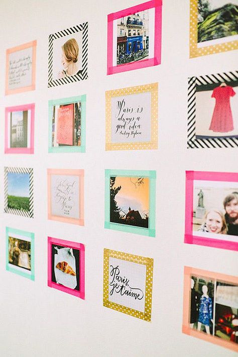 when it’s okay to tape your art (instead of framing it!) Washi Tape Frame, Washi Tape Wall Art, Washi Tape Wall, Tape Wall Art, Diy Dorm Decor, Tape Wall, Diy Hanging Shelves, Dorm Diy, Washi Tape Ideas