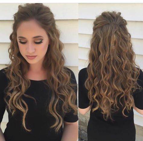 Pin Curl Perm Long Hair, Beach Waves Curly Hair, Wedding Hair For Frizzy Hair, Long Wavy Permed Hair, Beach Waves Formal Hair, Wavy Hair Bridesmaid Styles, Natural Wavy Hair Wedding, Wavy Hair Wedding Styles Naturally, Beach Waves Hair Perm