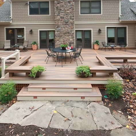 Ground Level Deck | Decks.com Ground Level Deck, Garden Bench Plans, Deck Landscaping, Backyard Patio Deck, Patio Steps, Patio Deck Designs, Deck Designs Backyard, Backyard Pergola, Deck With Pergola