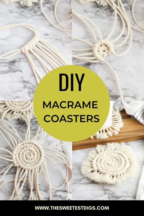 DIY Macrame Coaster step by step tutorial. You’ll get addicted to making these boho inspired coasters. How To Macrame Coasters, Macrame Car Coasters Tutorial, Boho Coasters Diy, Macrame Mug Rug Diy, Macrame Coaster Pattern, Diy Macrame Coasters Tutorial, How To Make Macrame Coasters, Coaster Macrame Tutorial, Macrame Coaster Tutorial