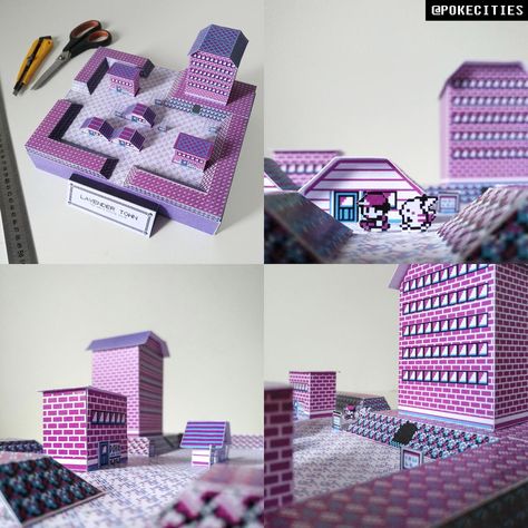 "Pokémon Paper Cities" project: Lavender Town (Papercraft) Lavender Town Pokemon, Pokemon Towns, Purple City, Pokemon Craft, Paper City, Town Map, Nerd Life, Inner World, Pokemon Games