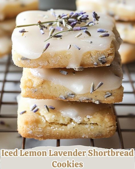 Iced Lavender Lemon Cookies, Iced Lemon Lavender Shortbread Cookies, Brownie Bottom Cheesecake Recipe, Lemon Lavender Cookies, Graham Recipe, Edible Lavender, Lavender Shortbread Cookies, Lavender Shortbread, Lavender Cookies