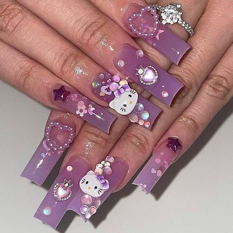 Nail Inspiration Aesthetic, Sweet 16 Nails, 16 Nails, Sophisticated Manicure, Kitty Nails, Lilac Nails, Retro Nails, Purple Nail Designs, Ombre Nails Glitter