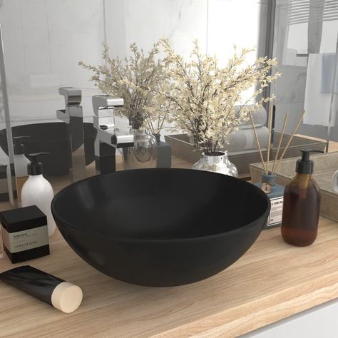 Metro Lane Kranz Matt Black Ceramic Circular Bathroom Sink | Wayfair.co.uk Bathroom Console, Countertop Basin, Bowl Sink, Basin Sink, Bathroom Sink Vanity, Bathroom Basin, Adirondack Chairs, Plumbing Fixtures, Vanity Sink