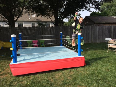 Backyard wrestling ring                                                       … Diy Wrestling Ring, Mexican Barbeque, Mole Puns, Diy Wwe, Wwe Birthday Party Ideas, Wrestling Birthday Parties, Backyard Smokers, Wrestling Birthday, Wrestling Party