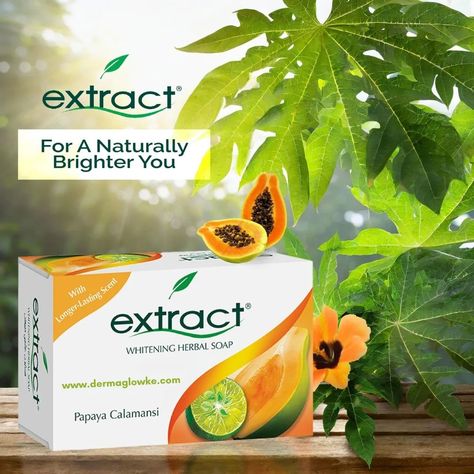 Extract Whitening Herbal Soap - With long-lasting scent - With 2 potent natural ingredients - Papaya to effectively whiten the skin, and Calamansi to lighten stubborn dark spots - Enriched with vitamins and antioxidants 125g - KSH. 800 #extractsoaps #extractwhiteningsoap #extractwhiteningherbalsoap #extractsoapkenya #extractherbalsoapkenya #extractherbalsoap #extractsoap #extractsoapmadeinphilippines Skin Lightening Soap, Herbal Soap, Good Skin Tips, Beauty Supply Store, Whitening Soap, Skin Tips, Beauty Supply, The Skin, Papaya