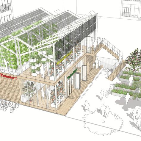 Greenhouse Living Greenhouse Living, Heating A Greenhouse, Home Greenhouse, Vertical Farming, Plants Growing, Sustainable City, Green Architecture, Architecture Design Concept, Architectural Drawing