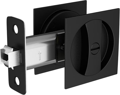 goldenwarm Bed/Bath Pocket Door Lock, Matte Black Contemporary Privacy Square Pocket Door Hardware(2-3/8" Backset), Black Flush Pocket Door Latch(1 Pack) - Amazon.com Door Hardware Black, Pocket Door Latch, Pocket Door Lock, Square Pocket, Pocket Door Hardware, Pocket Door, Door Latch, Black Square, Door Lock