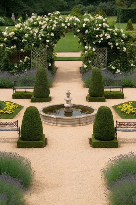 "Capture the essence of French sophistication in your outdoor space with these 4 essential elements of an elegant French garden design! 🏡✨ From graceful topiaries to ornate wrought iron accents, we've curated the key features that define this timeless style. Tap to explore our favorite elements and start planning your own French-inspired oasis. What's your favorite aspect of French garden design? Share your thoughts with us! 🌿 #FrenchStyle #GardenDesign #OutdoorLiving" French Garden Design Courtyards, Traditional English Garden Design, French Landscape Design, French Country Backyard, Baroque Garden, French Formal Garden, French Garden Design, Formal Garden Design, French Gardens