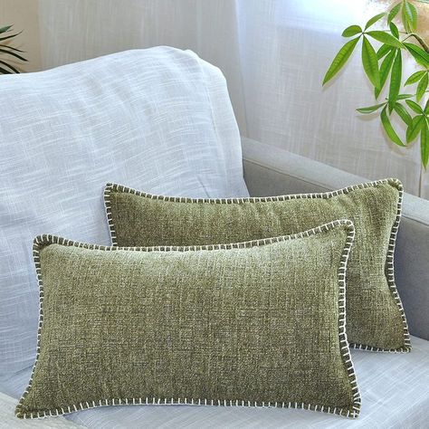 Green Lumbar Pillows Living Room, Textured Throw Pillows, Chenille Pillow, Small Cushions, Rectangular Pillow Cover, Rectangle Pillow, Pillow Texture, Modern Pillows, Farmhouse Pillows