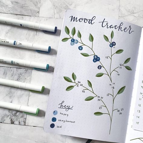 mirabel on Instagram: “I've never done a mood tracker before but I couldn't help myself with this theme! Although one thing I have learned is three colors for…” Built Journal, Daily Bullet Journal, Dotted Journal, Bullet Journal Month, Bullet Journal Ideas Templates, Bullet Journal Mood Tracker Ideas, Bullet Journal Paper, Bullet Planner, Bullet Journal Ideas