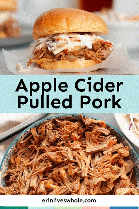 Use up that extra cider with this Apple Cider Pulled Pork recipe. The perfect blend of flavor with onion, garlic, coconut sugar, and loads of spices. Cider Pulled Pork, Apple Cider Pulled Pork, Crockpot Apple Cider, Apple Cider Pork, Crock Pot Pulled Pork Recipe, Apple Pork, Apple Cider Recipe, Pulled Pork Recipe, Slow Cooker Apples